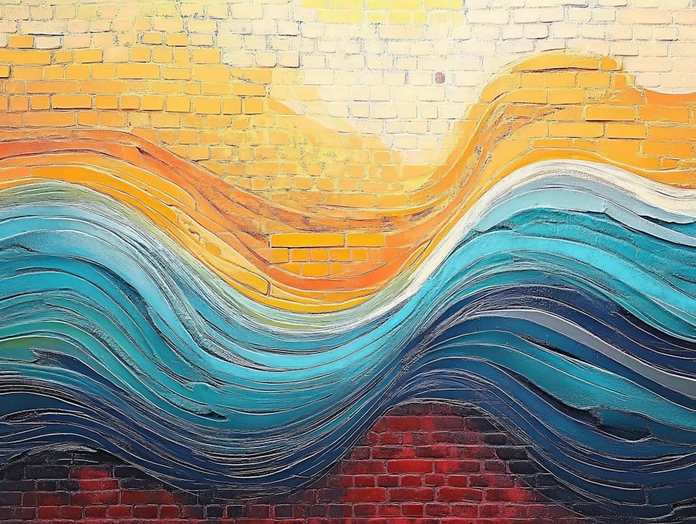 Colorful Texture Abstract Art Of A Wave Wave On A Red Brick Street Art Depicting