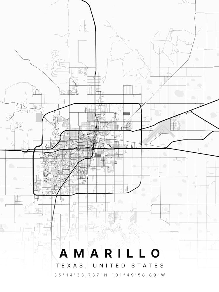 Amarillo United States White Map 1