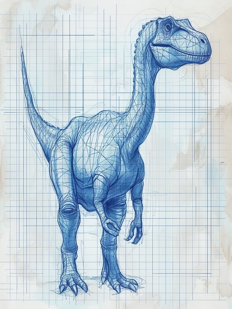 Parasaurolophus Dinosaur Blue Print Sketch 2