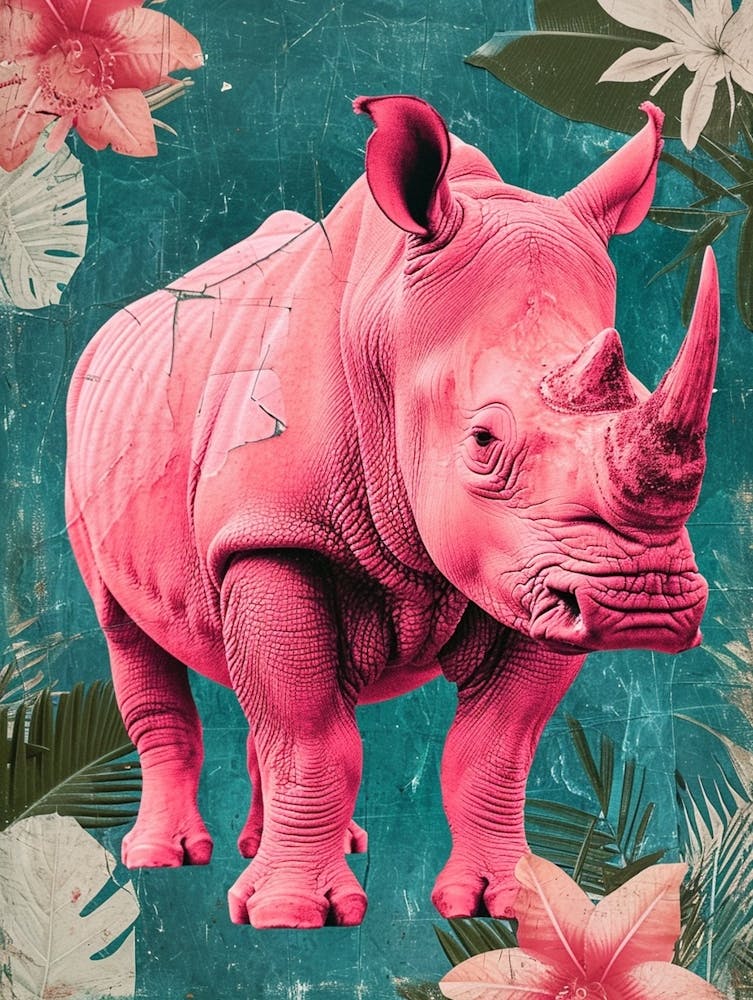 Rosa Nashorn Retro Collage 3