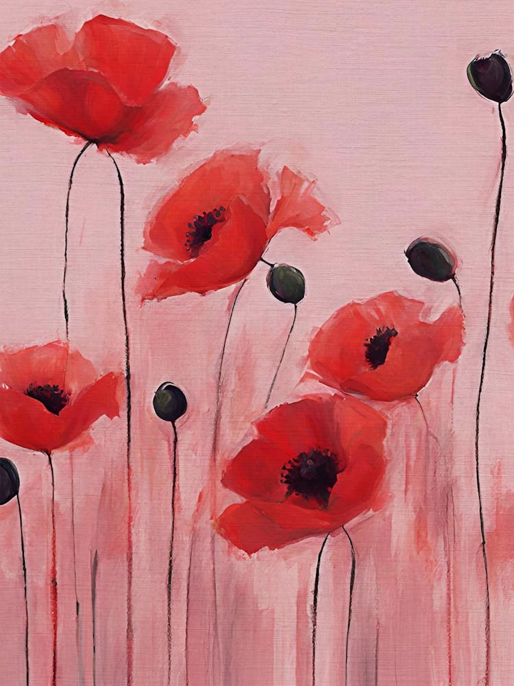 Pink and Red Poppies Watercolor Painting