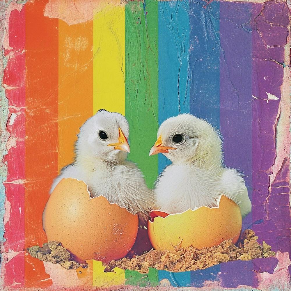 Regenbogenküken schlüpfen aus Eiern Collage