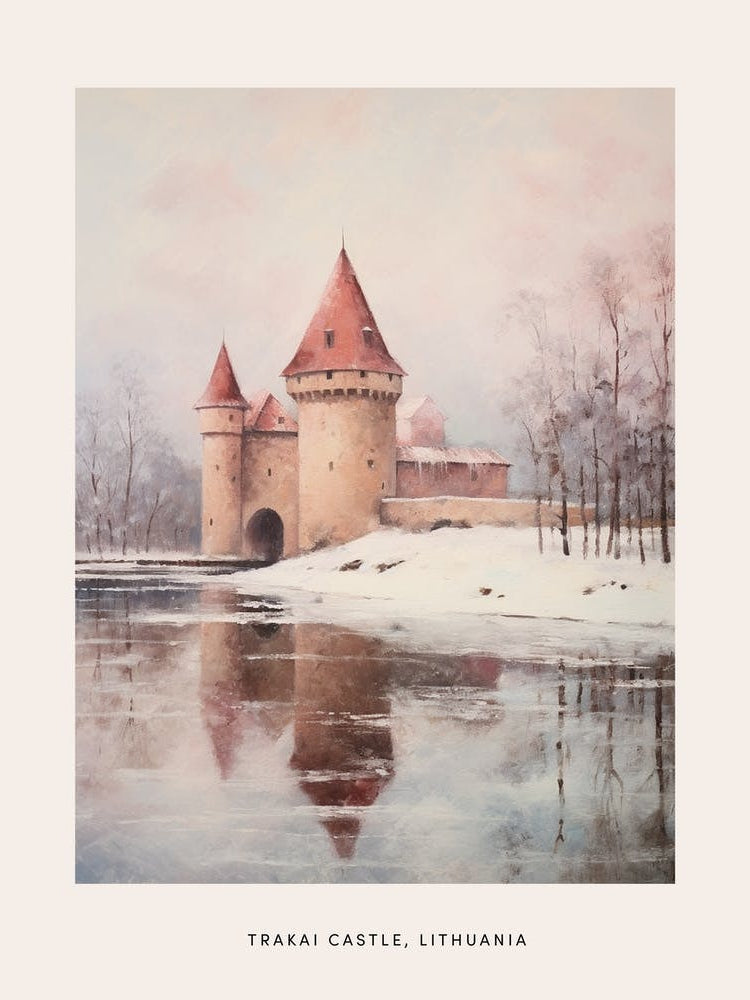 Dreamy Winter Painting Poster Trakai Castle Lithuania 1