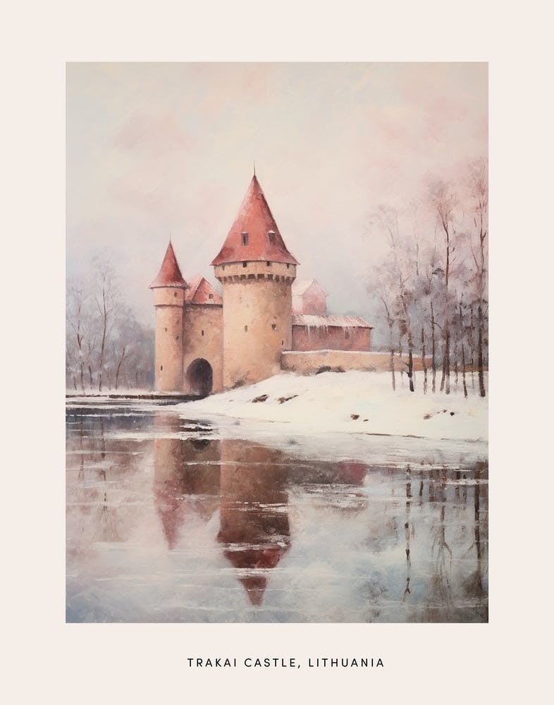 Dreamy Winter Painting Poster Trakai Castle Lithuania 1