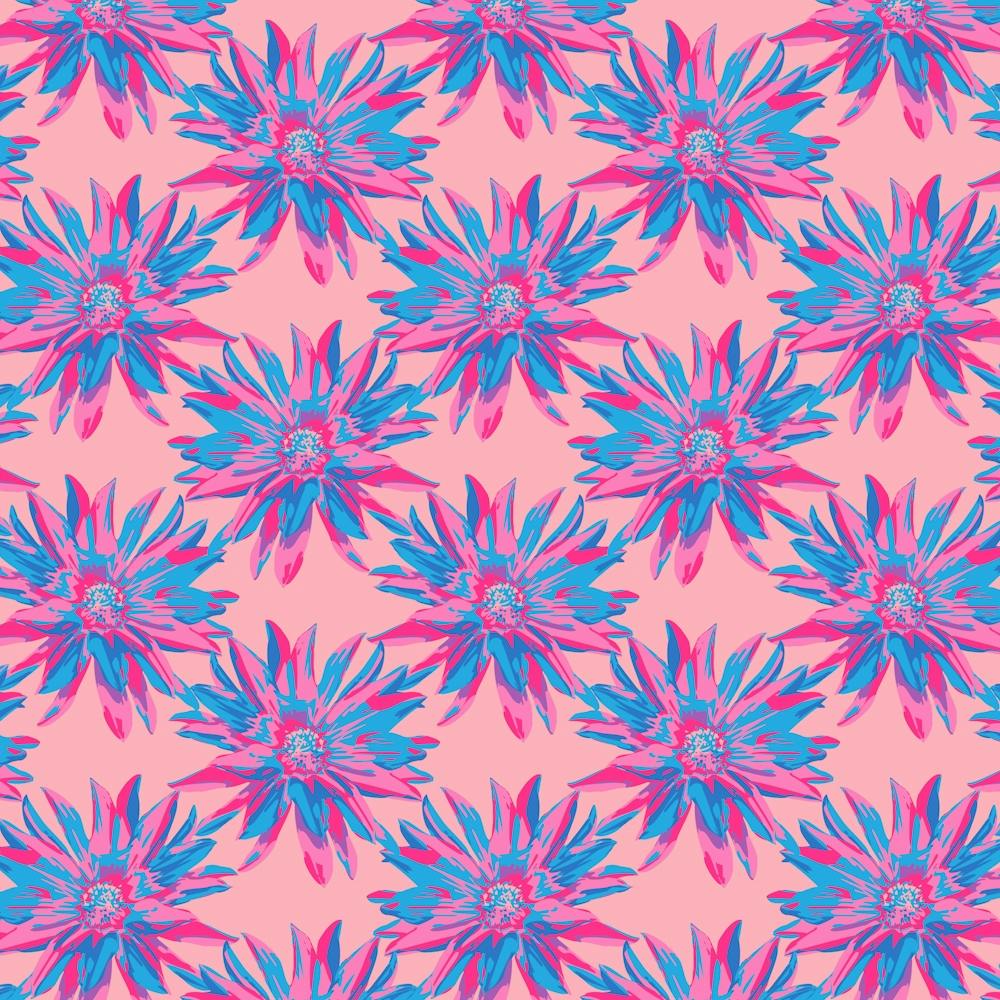 DAHLIA BURSTS Multi Abstract Blooming Floral Summer Bright Flowers in Fuchsia Pink Blue Purple on Blush