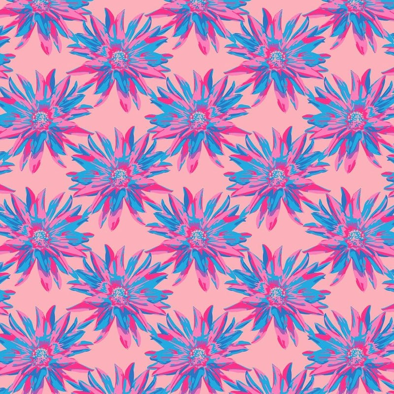 DAHLIA BURSTS Multi Abstract Blooming Floral Summer Bright Flowers in Fuchsia Pink Blue Purple on Blush