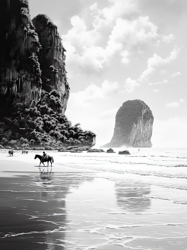 A Horse Oil Painting In Railay Beach, Thailand, Portrait 1