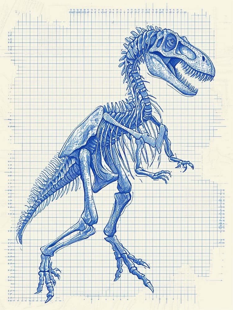 Troodon Skeleton Dinosaur Blue Print
