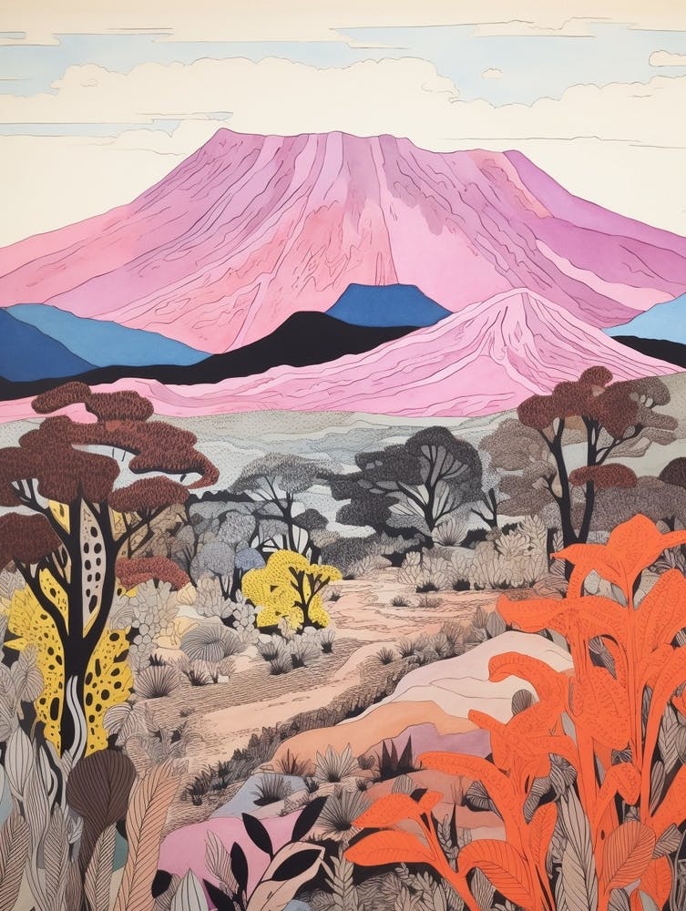 Mount Kilimanjaro Tanzania 3 Colourful Mountain Illustration