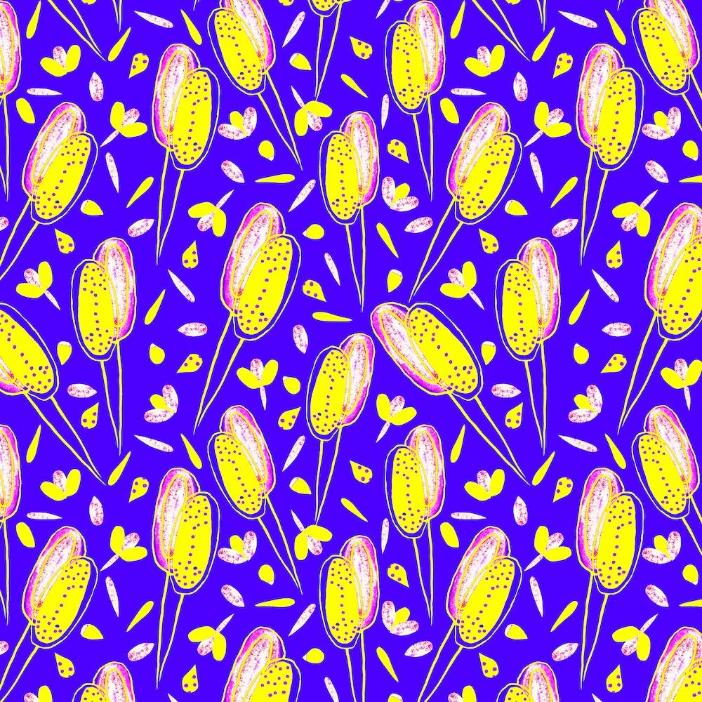 Floral Twosome Lavender Yellow On Blue Jpg