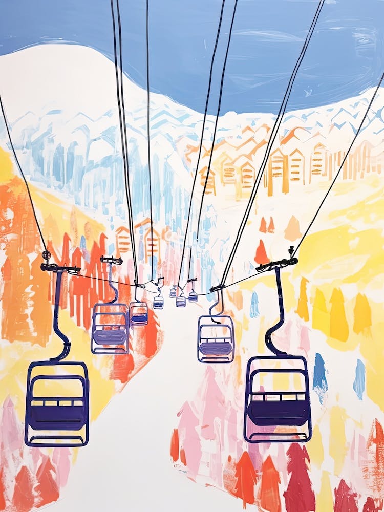 Telluride Ski Resort   Colorado, Usa, Ski Resort Pastel Colours Illustration 0