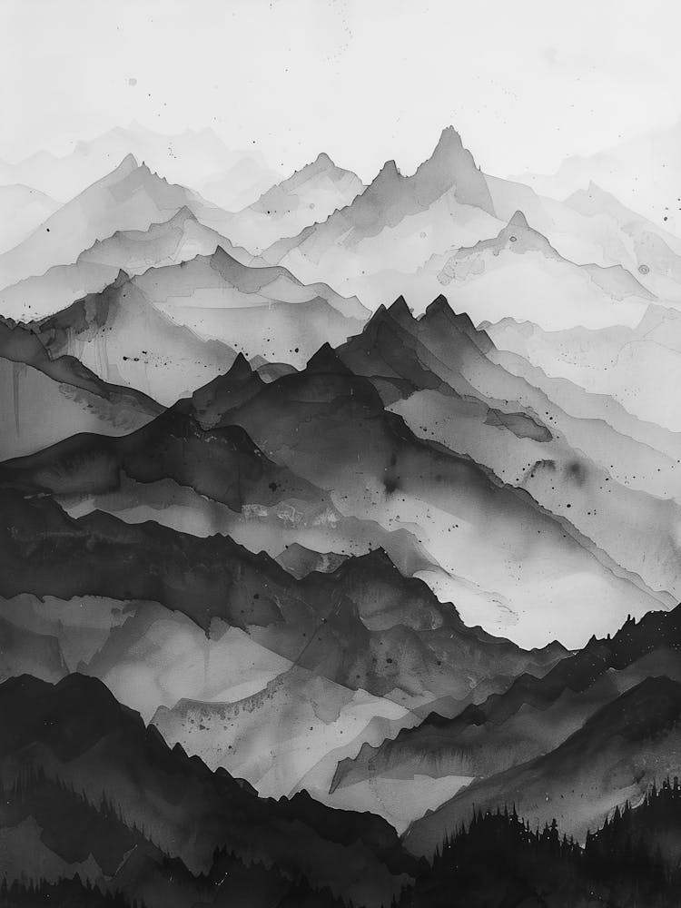 Mountain Range In Black And White