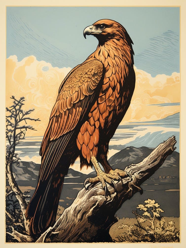 Linogravure d'Oiseau Vintage Aigle Royal 4