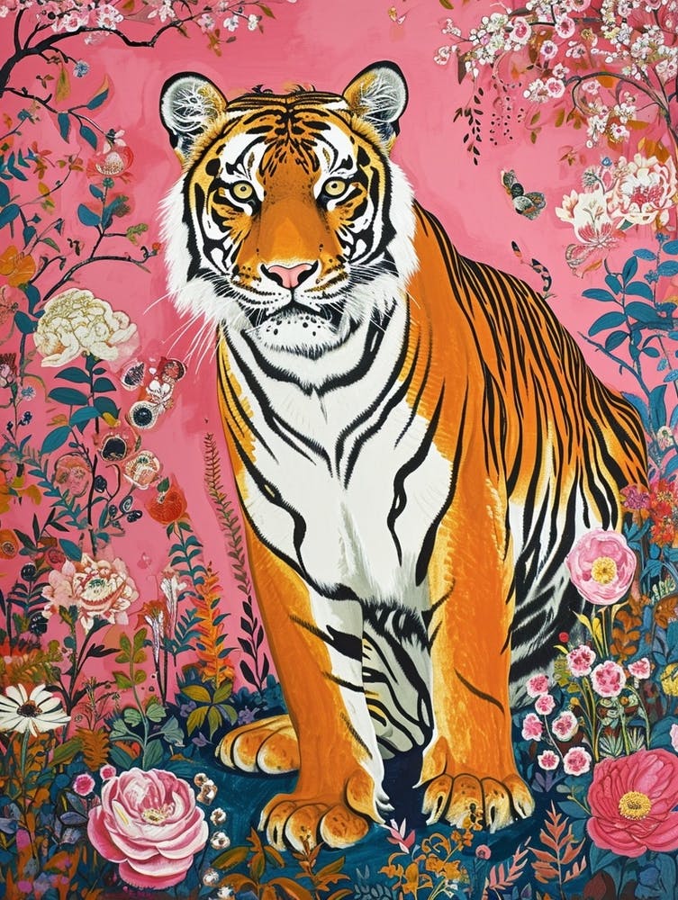 Floral Animal Painting Siberian Tiger 1