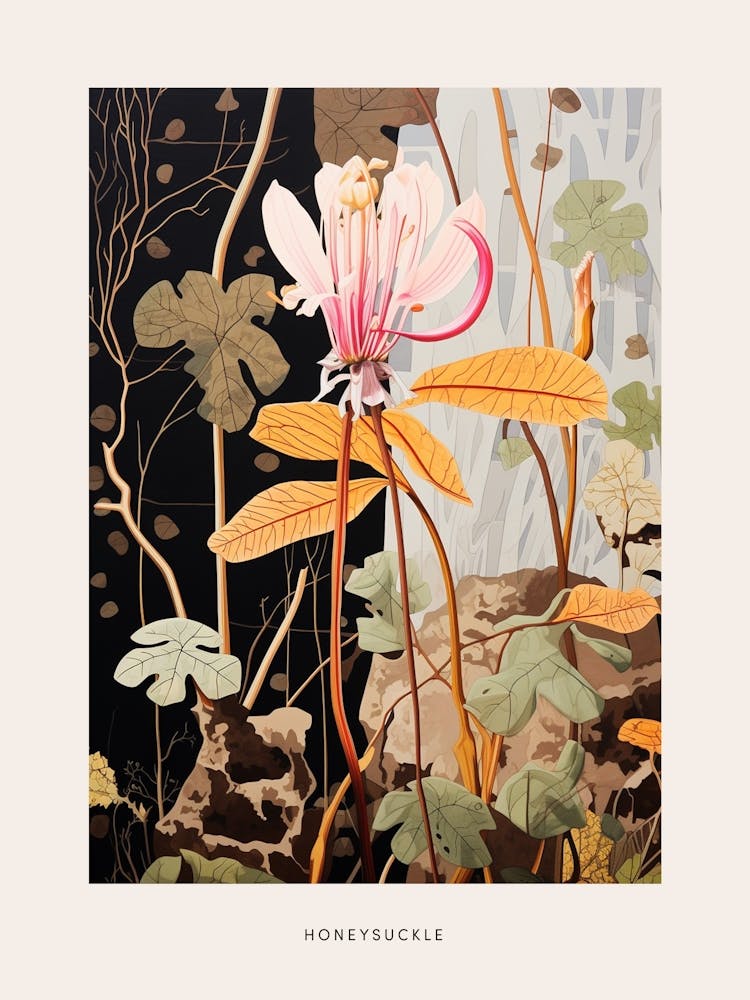 Flower Illustration Honeysuckle 2 Poster