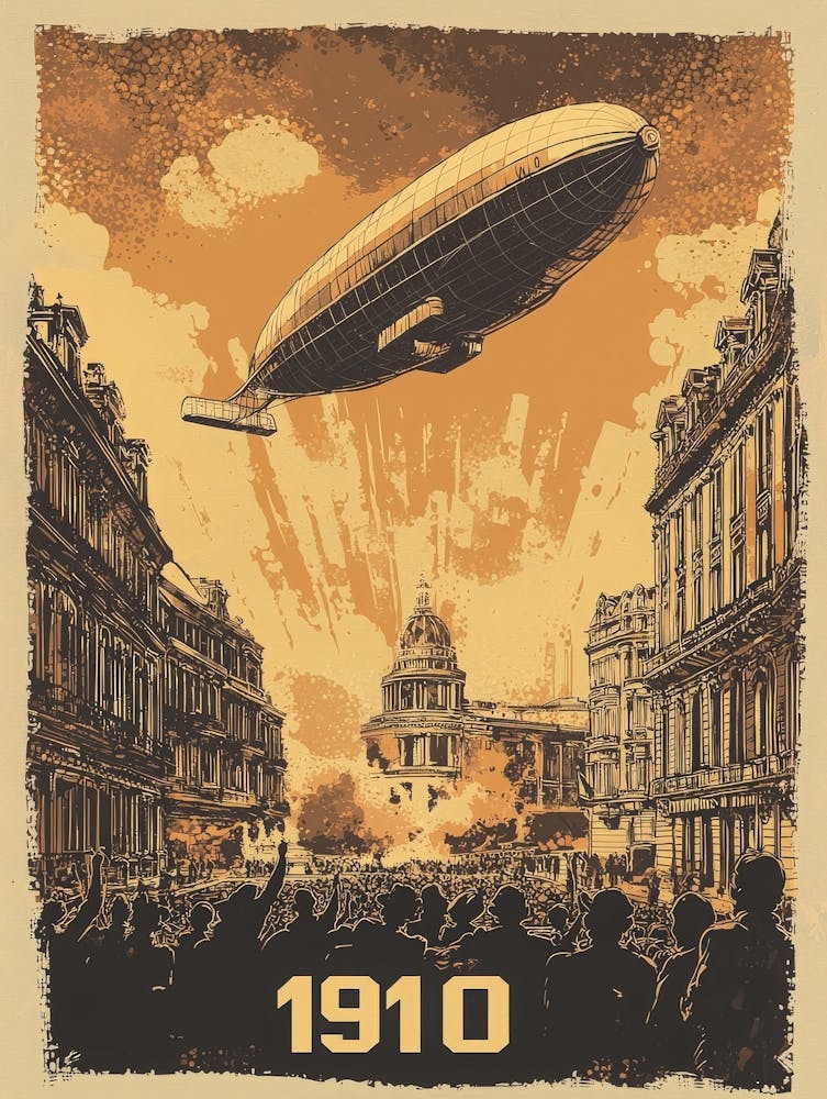 Aihrgdesign A Vintage Poster Of An Early Airship Soaring Abov 2b7180b3 024c 4c01 96bd 9700a1eba1ed 2