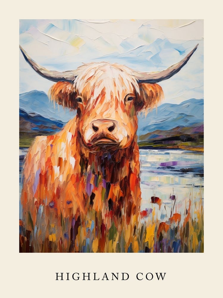 Colourful Impressionism Style Painting Of A Highland Cow Poster 1