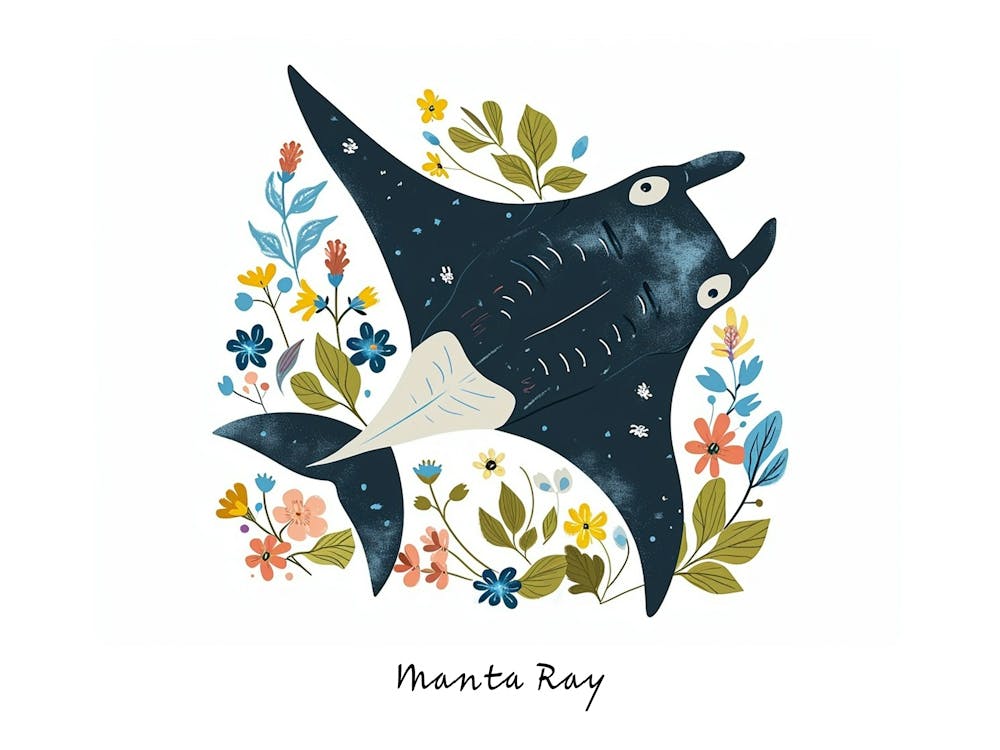 Little Floral Manta Ray Poster