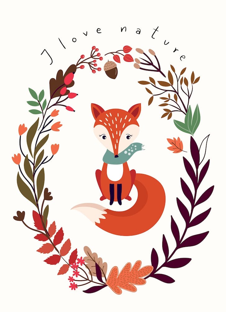 I Love Nature - Fox in Autumn Wreath