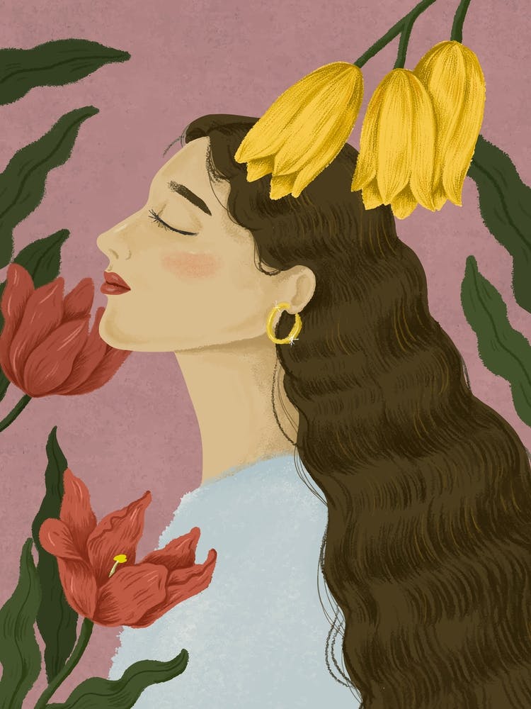 Illustration Of A Woman With Flowers