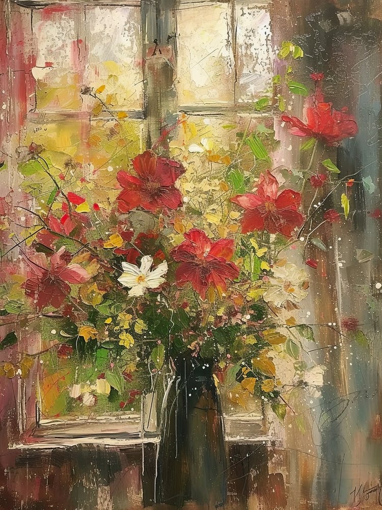 Hibiscus Flowers On A Cottage Window 3