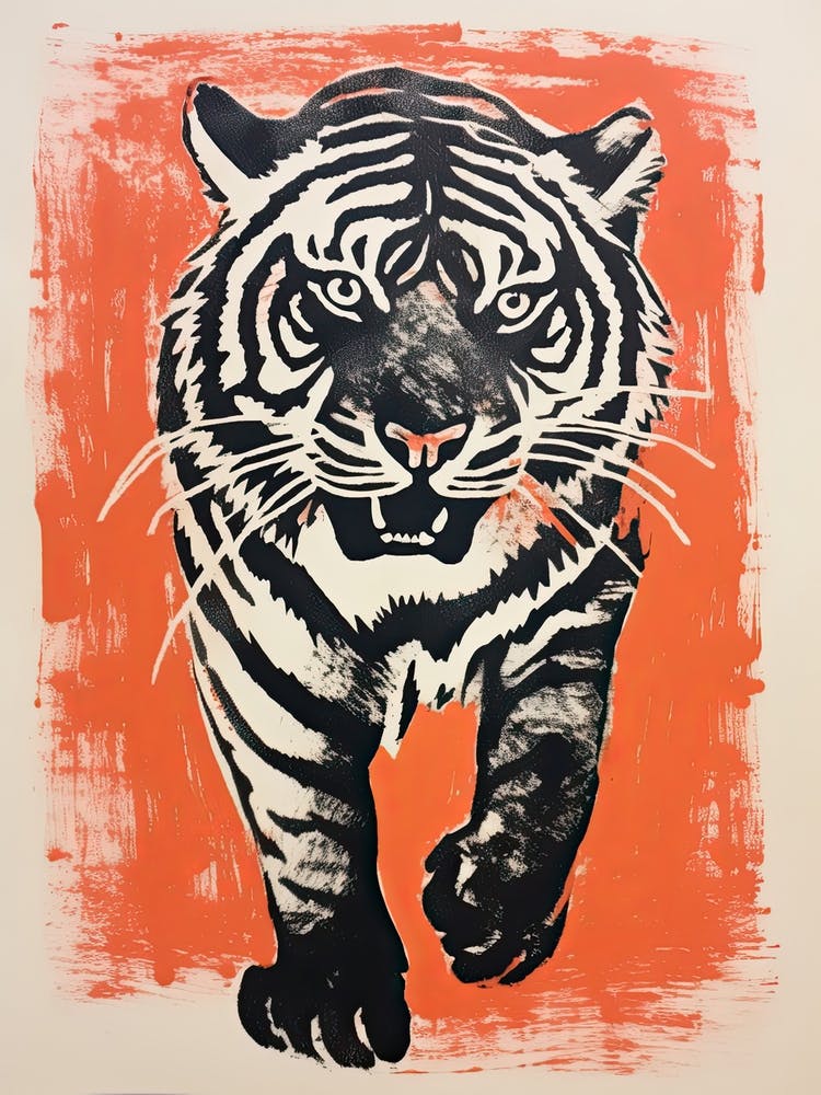 Tiger, Woodblock Animal  Drawing 1