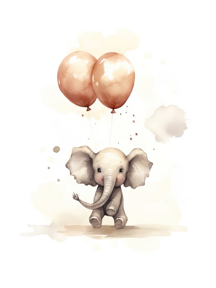 Baby Elephant Flying With Ballons, Watercolour Nursery Art 4