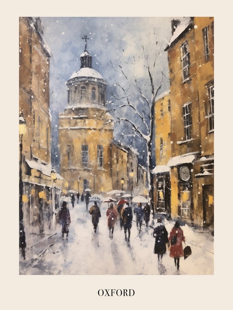 Vintage Winter Painting Poster Oxford United Kingdom 2