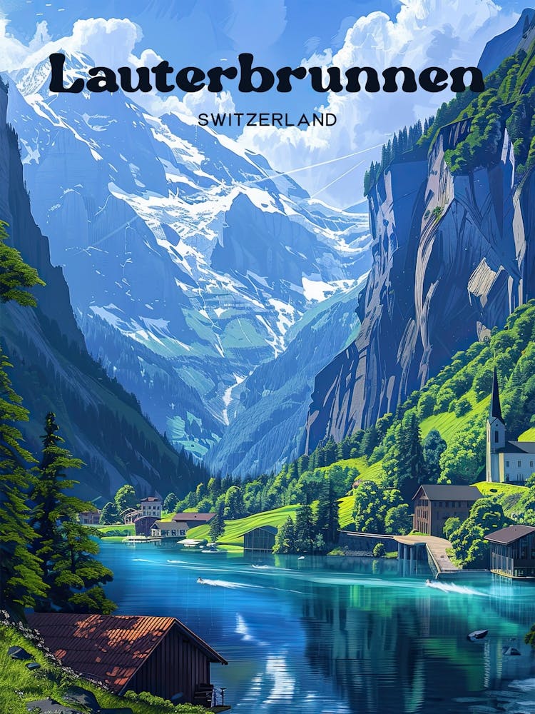Lauterbrunnen Swiss Alps Digital Travel Art