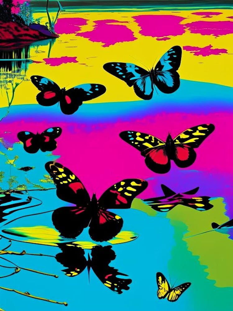 Butterflies On Lake Andy Warhol Inspired 1