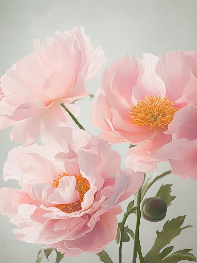 Peonies Flowers Acrylic Painting In Pastel Colours 1