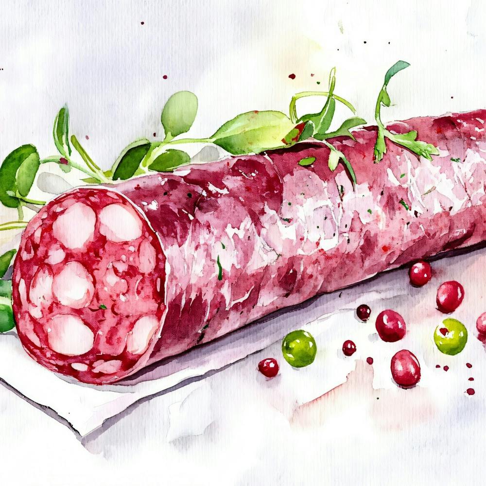 Watercolor Illustration Of A Salami