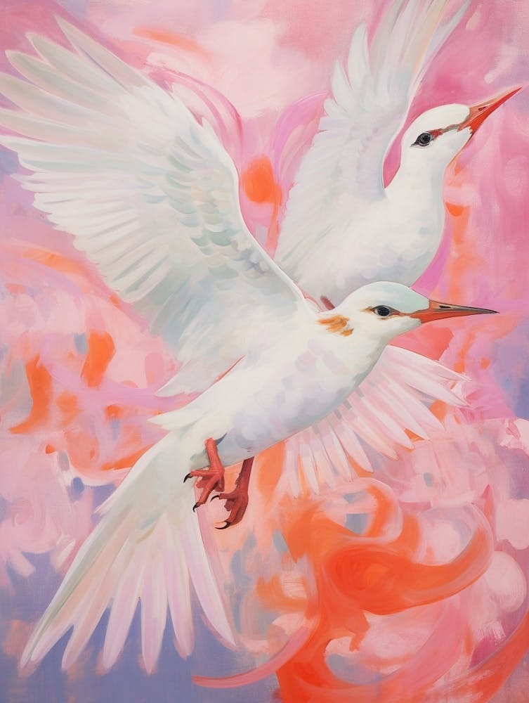 Pink Ethereal Bird Painting Common Tern 1