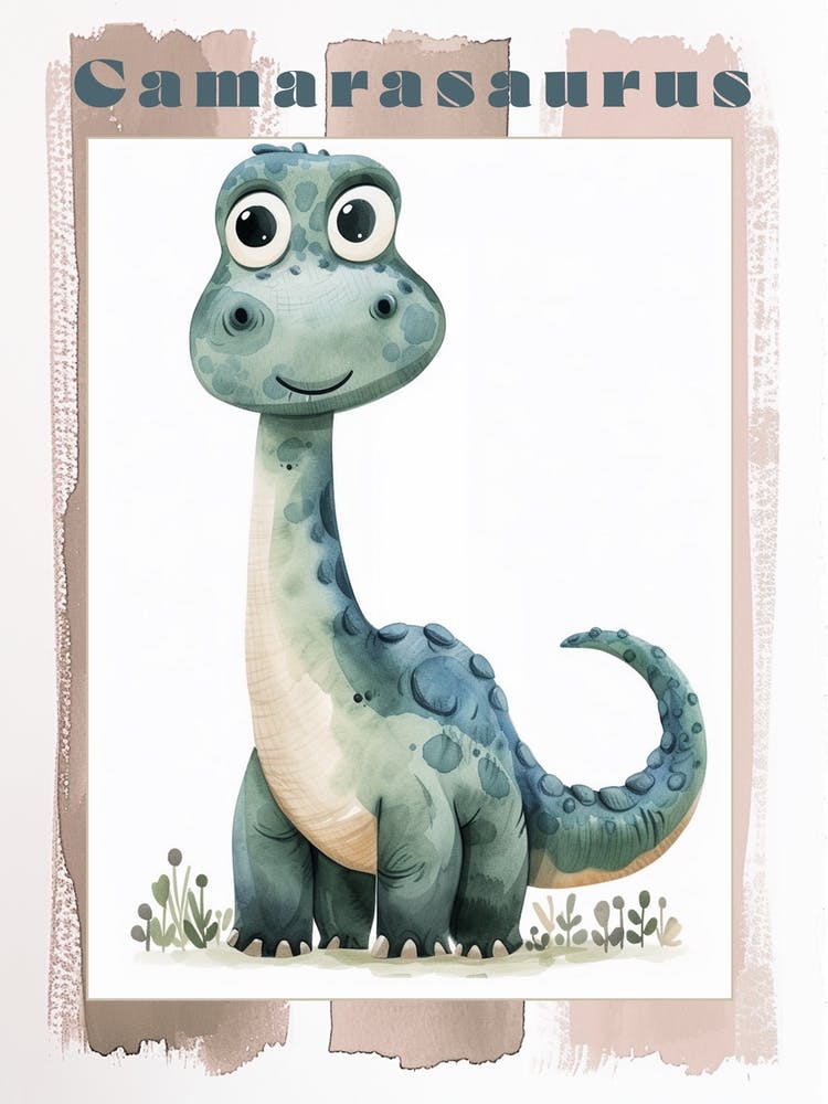 Cute Watercolour Of A Camarasaurus Dinosaur 1 Poster