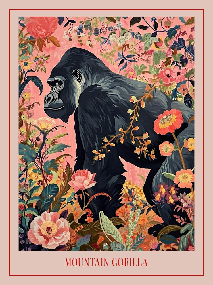 Floral Animal Painting Mountain Gorilla 2 Poster