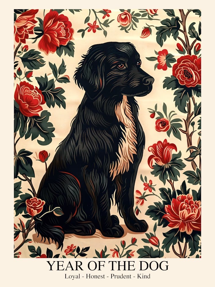 Chinese Lunar Year Of The Dog Black 1 William Morris Style