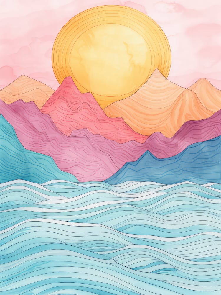 Aquarellberge beim Sonnenuntergang