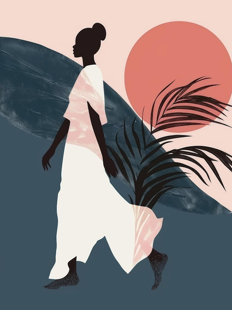 Woman Walking At Sunset