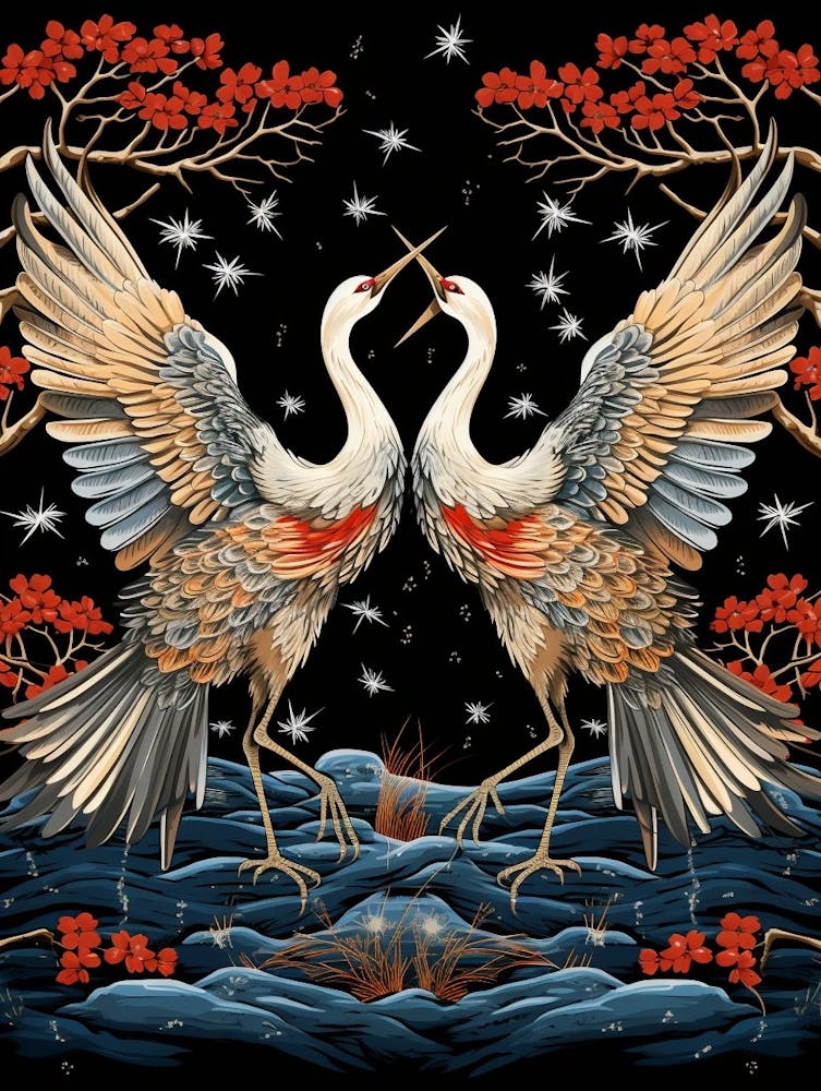 Crane Tsuru Japanese Style Illustration 9