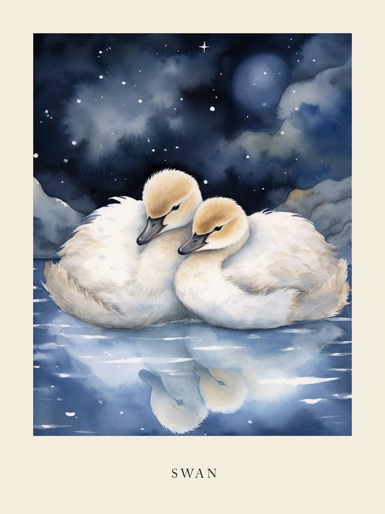 Baby Swan Sleeping In The Clouds Nursery Poster