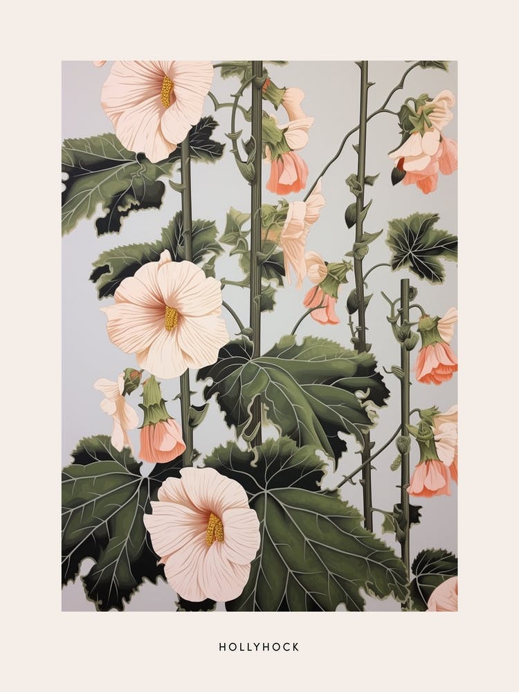 Flower Illustration Hollyhock 1 Poster