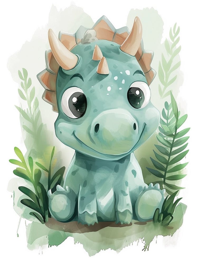 Cute Triceratops Watercolour 3