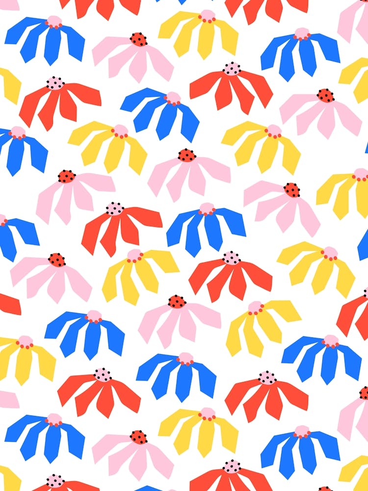 Papier-Scherenschnitt-Collage Blühendes Gänseblümchen - Pink Rot Gelb Blau