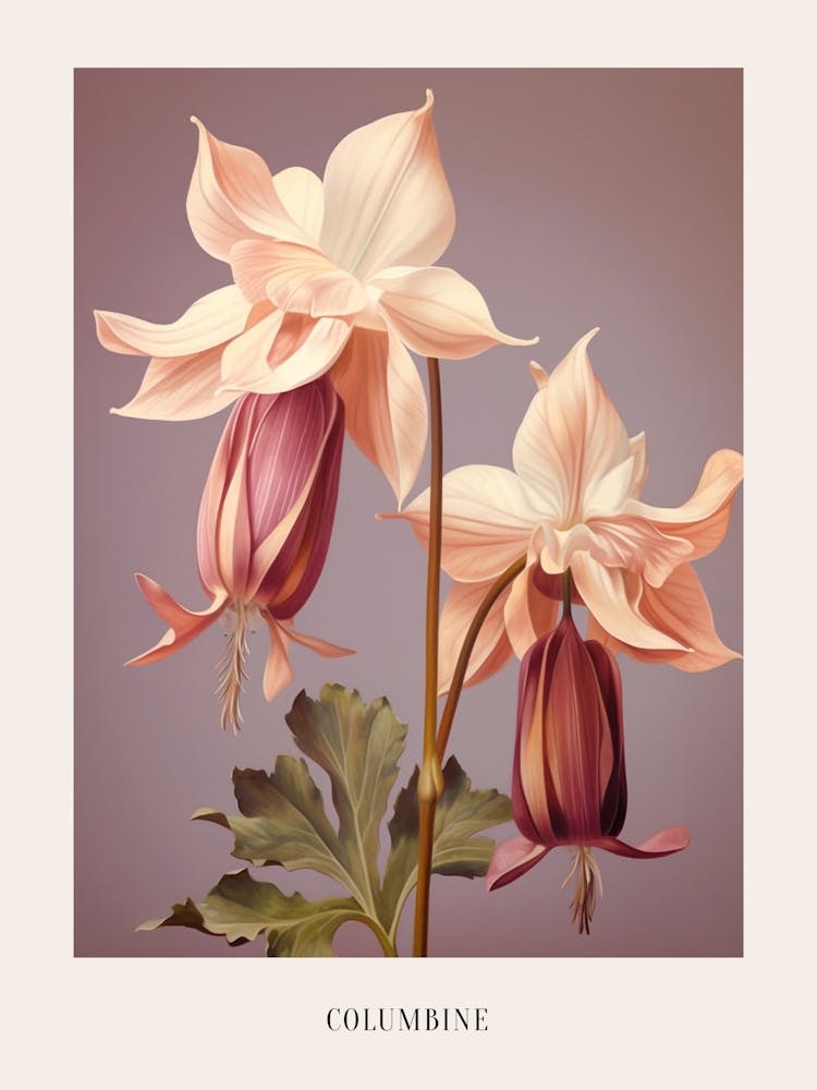 Florale Illustration Akelei 3 Poster