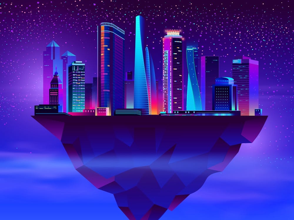 Neon Cityscape - space poster, synthwave art
