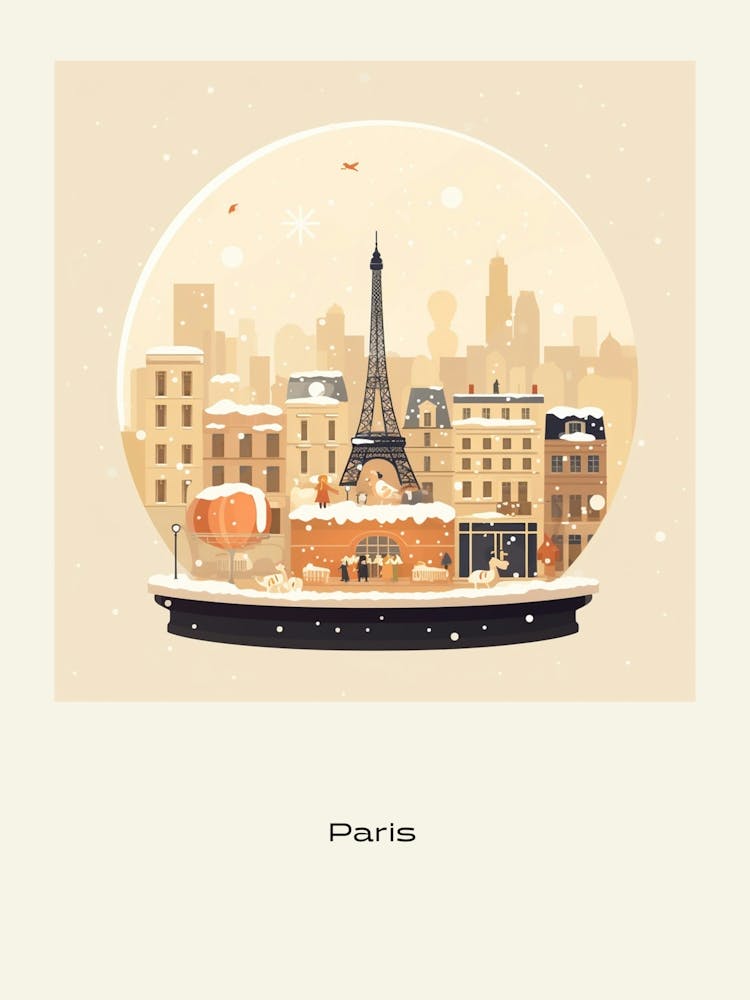 Paris France 3 Snowglobe Poster