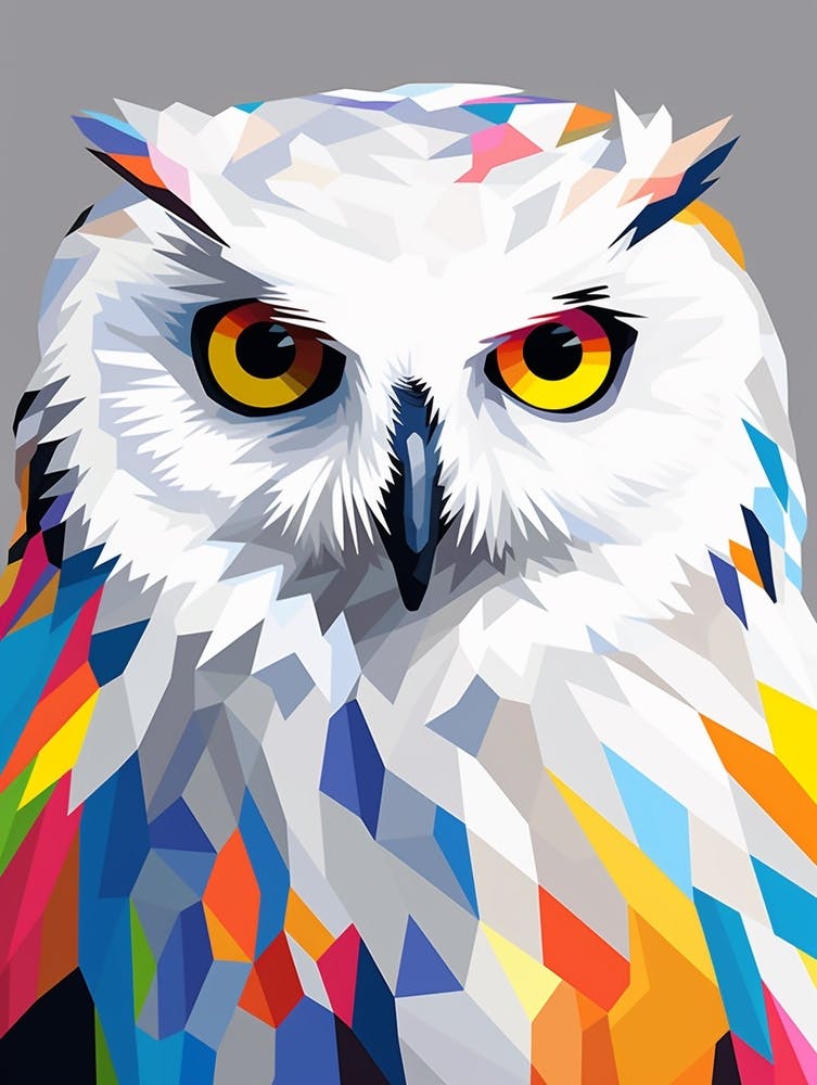 Colourful Geometric Bird Snowy Owl 3