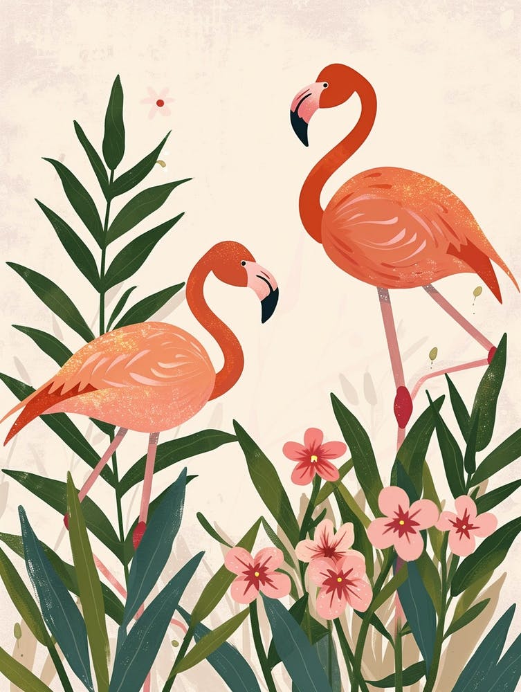 Jamess Flamingo And Oleander Minimalist Illustration 3