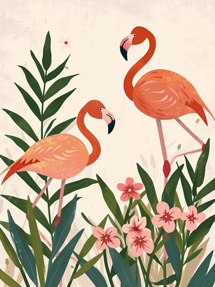 Jamess Flamingo And Oleander Minimalist Illustration 3