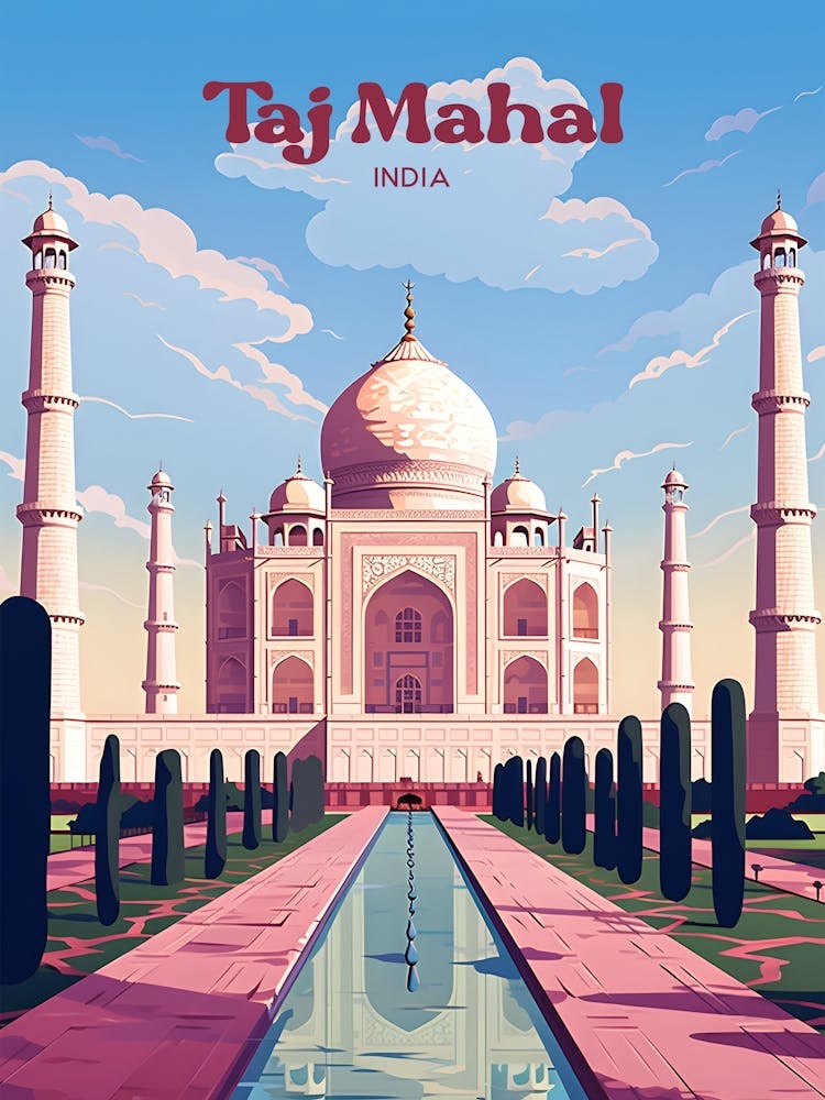 Taj Mahal India Vintage Modern Travel Illustration
